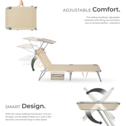 tectake Beige Sun Lounger with Adjustable Canopy - thumbnail 3