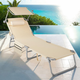 tectake Beige Sun Lounger with Adjustable Canopy - thumbnail 1