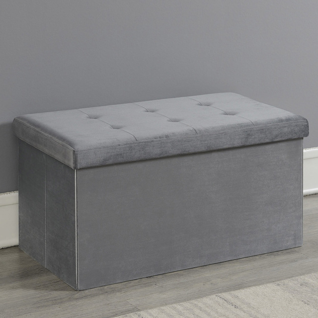 Grey Brushed Velvet Padded Storage Trunk - image 1