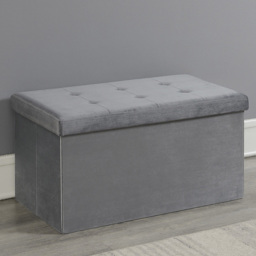 Grey Brushed Velvet Padded Storage Trunk - thumbnail 1