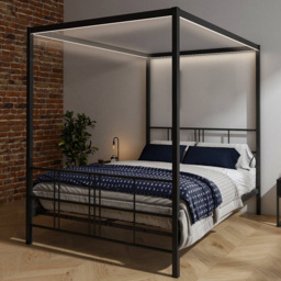 XR Living Fern Black Double 4 Poster Bed with White Soft Glow LED Light - thumbnail 1