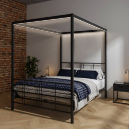 XR Living Fern Black Double 4 Poster Bed with White Soft Glow LED Light - thumbnail 3
