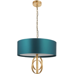 Merano Trento Antique Gold and Teal Satin Fabric 3 Light Pendant Ceiling Light