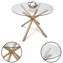 Portland Black Faux Leather Glass Tabletop Round 4 Seater Dining Set - thumbnail 3