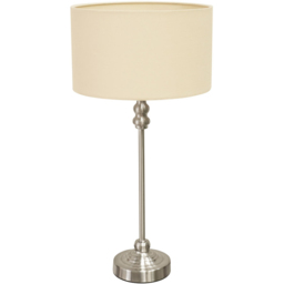 ValueLights Maggie Cream and Brushed Chrome Drum Shade Candlestick LED Table Lamp