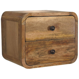 Artisan Furniture Oak-ish 2 Drawer Solid Wood Mini Curve Floating Bedside Table - thumbnail 3