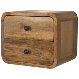 Artisan Furniture Oak-ish 2 Drawer Solid Wood Mini Curve Floating Bedside Table - thumbnail 4