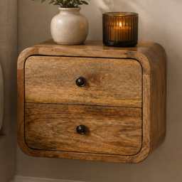 Artisan Furniture Oak-ish 2 Drawer Solid Wood Mini Curve Floating Bedside Table - thumbnail 1