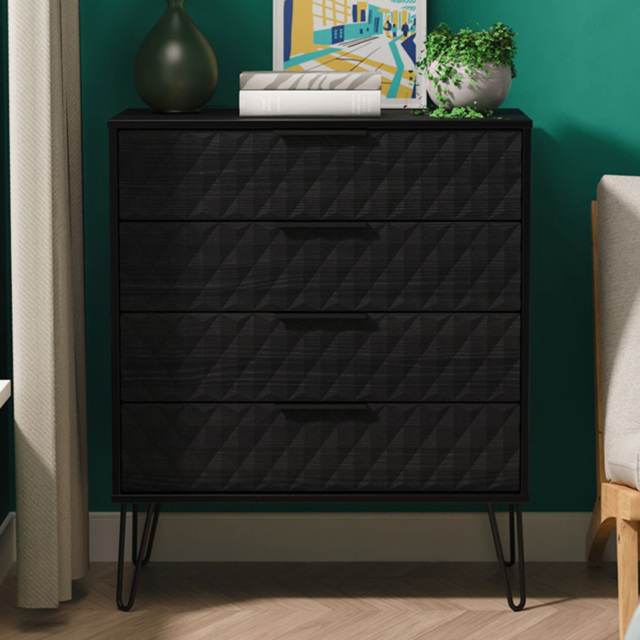Crowndale Harlequin 4 Drawer Black Ash Chest of Drawers Ready Assembled - image 1