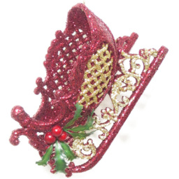 Sleigh Bells Ring Red Traditional Glitter Sleigh Hanging Decoration