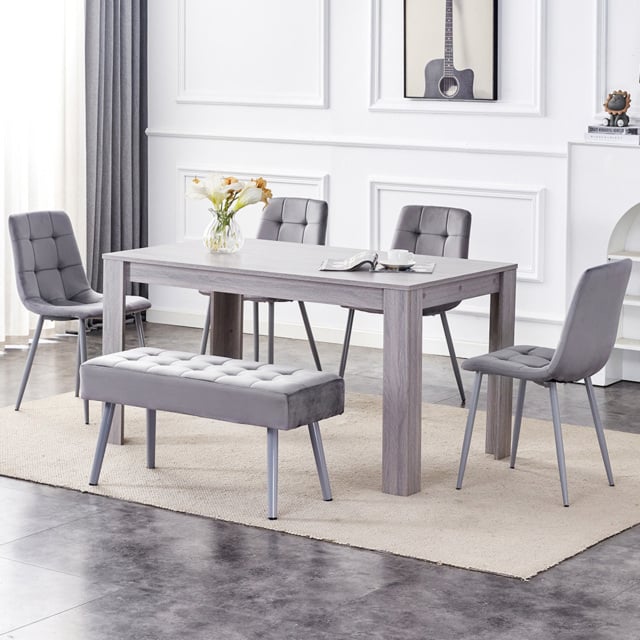 Kosy Koala 6 Seater Dining Set with Bench Grey Velvet - image 1