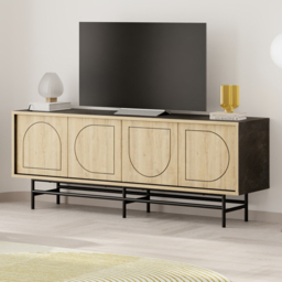 Decortie Joji Moss Green and Oak 4 Door Laser-Cut Design Modern Console Unit