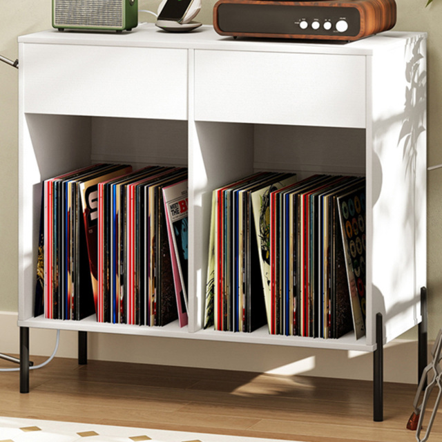 Costway 2 Drawer 2 Shelf White Record Player Stand - image 1