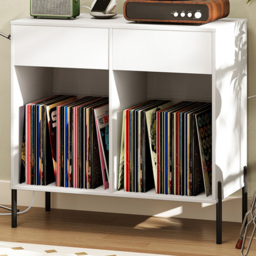 Costway 2 Drawer 2 Shelf White Record Player Stand