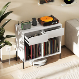 Costway 2 Drawer 2 Shelf White Record Player Stand - thumbnail 3