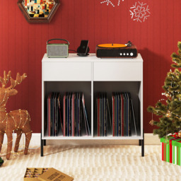 Costway 2 Drawer 2 Shelf White Record Player Stand - thumbnail 4