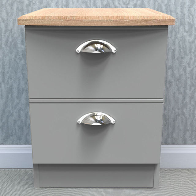 Crowndale Victoria Dusk Grey and Oak 2 Drawer Compact Bedside - image 1