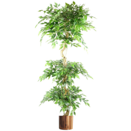 Leaf Ficus Triple Ball Artificial Tree with Copper Metal Planter 182cm - thumbnail 1