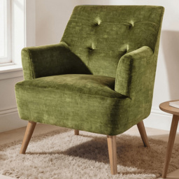 Home Source Arta Olive Plush Accent Armchair with Wooden Legs