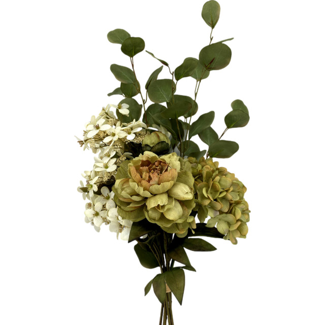 Green Peony Hydrangea Artificial Eucalyptus Bouquet