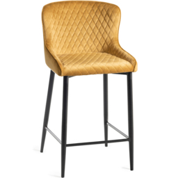 Bentley Designs Cezanne Mustard Velvet Fabric Upholstered Barstool Set of 2 - thumbnail 2