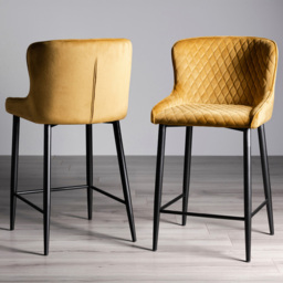 Bentley Designs Cezanne Mustard Velvet Fabric Upholstered Barstool Set of 2 - thumbnail 1