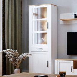 Florence Bohol 2 Door Single Drawer Riviera Oak and White Narrow LED Display Cabinet
