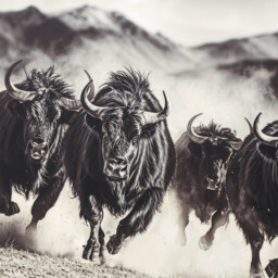 Black Charging Bisons Framed Gloss Art - thumbnail 3