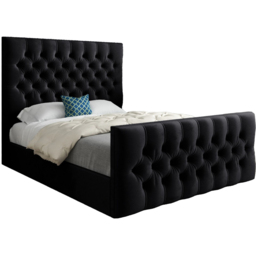Novara Black Super King Size Velvet Upholstered Bed Frame with Pleated Chesterfield Headboard - thumbnail 2