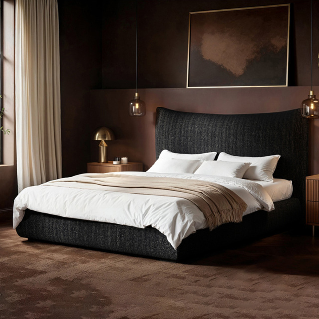 SOLACE+CO Miller King Size Black Chenille Bed Frame with Curved Headboard - image 1
