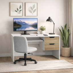 Kidsaw 2 Drawer Modern Home Office Desk with Keyboard Tray White and Oak - thumbnail 4