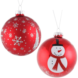 Single Candy Cane Lane Snowman or Snowflake Red and White Christmas Bauble in Assorted styles