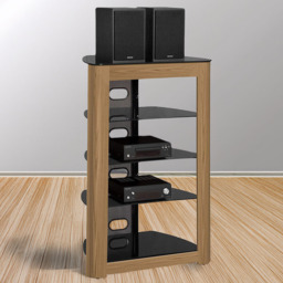 Centurion Supports Zinnia 5 Shelf Black Glass with Oak Facia Multimedia Stand