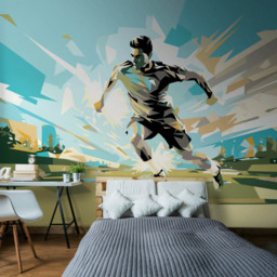 Origin Murals Football Player Abstract Landscape Blue Wall Mural