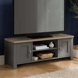 Birlea Highgate 2 Door 2 Shelf Dark Grey and Oak Large TV Unit - thumbnail 1