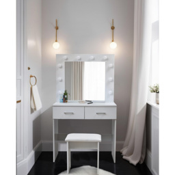 2 Drawer White Dressing Table Set with LED Mirror - thumbnail 2