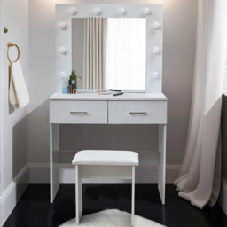 2 Drawer White Dressing Table Set with LED Mirror