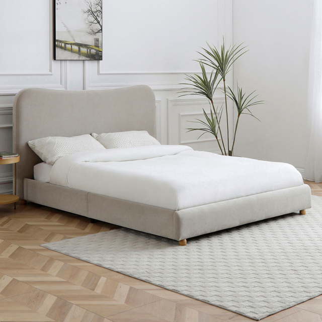 Myla Natural Double Chenille Upholstered Bed Frame with Headboard - image 1
