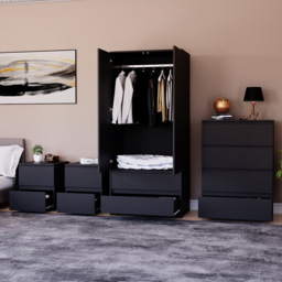 Vida Designs Denver 4 Piece Black Bedroom Furniture Set - thumbnail 3