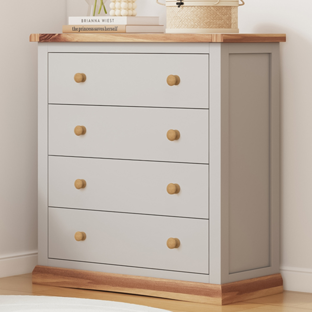 Bomporto 4 Drawer Light Grey Chest of Drawers with Wood Knobs - image 1
