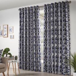 Alan Symonds Scandi Jacquard Lined Ring Top Eyelet Curtains Blue Grey Silver 167 x 183cm