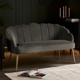 Sophia Scallop Velvet 2 Seater Small Sofa - Matte Grey - thumbnail 1