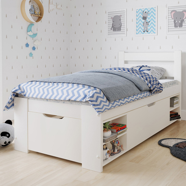 Noomi Hansa White Single Bed Frame with Drawers - image 1