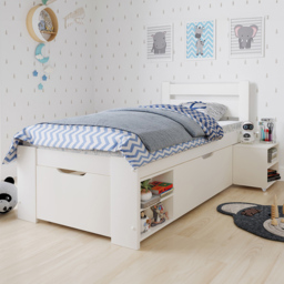Noomi Hansa White Single Bed Frame with Drawers - thumbnail 3
