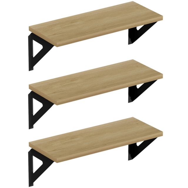 Homebase Light Oak Effect Mini Shelf with Black Brackets 3 Pack - image 1