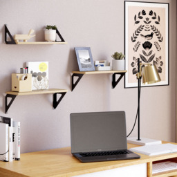 Homebase Light Oak Effect Mini Shelf with Black Brackets 3 Pack - thumbnail 2
