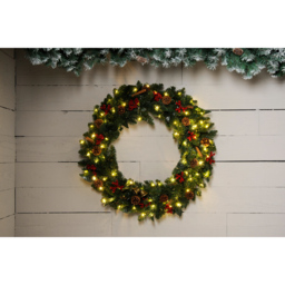 Festive Warm White LED Cinnamon Berries and Pinecones Christmas Wreath 80cm - thumbnail 2