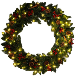 Festive Warm White LED Cinnamon Berries and Pinecones Christmas Wreath 80cm