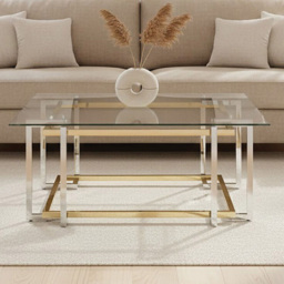 Premier Housewares Elino Gold and Silver Glass Top Coffee Table