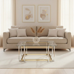 Premier Housewares Elino Gold and Silver Glass Top Coffee Table - thumbnail 3
